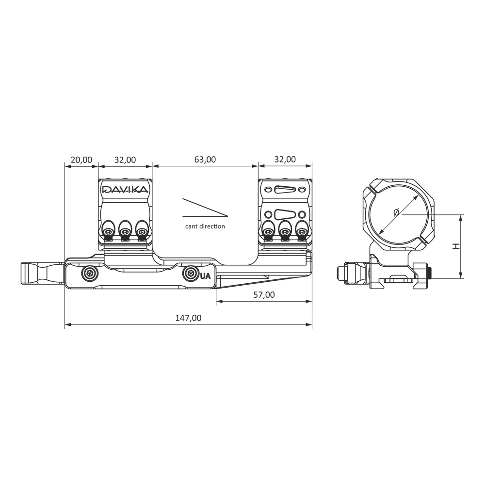 34 mm montură pentru lunetă cantilever | Bază Picatinny QD Ergo
